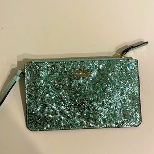 Kate Spade Cinderella Blue glitter mini wristlet